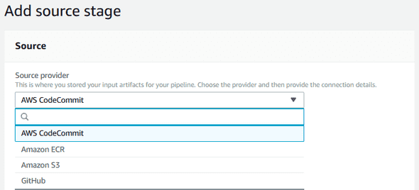 At the time of writing, CodeCommit and GitHub are the supported providers